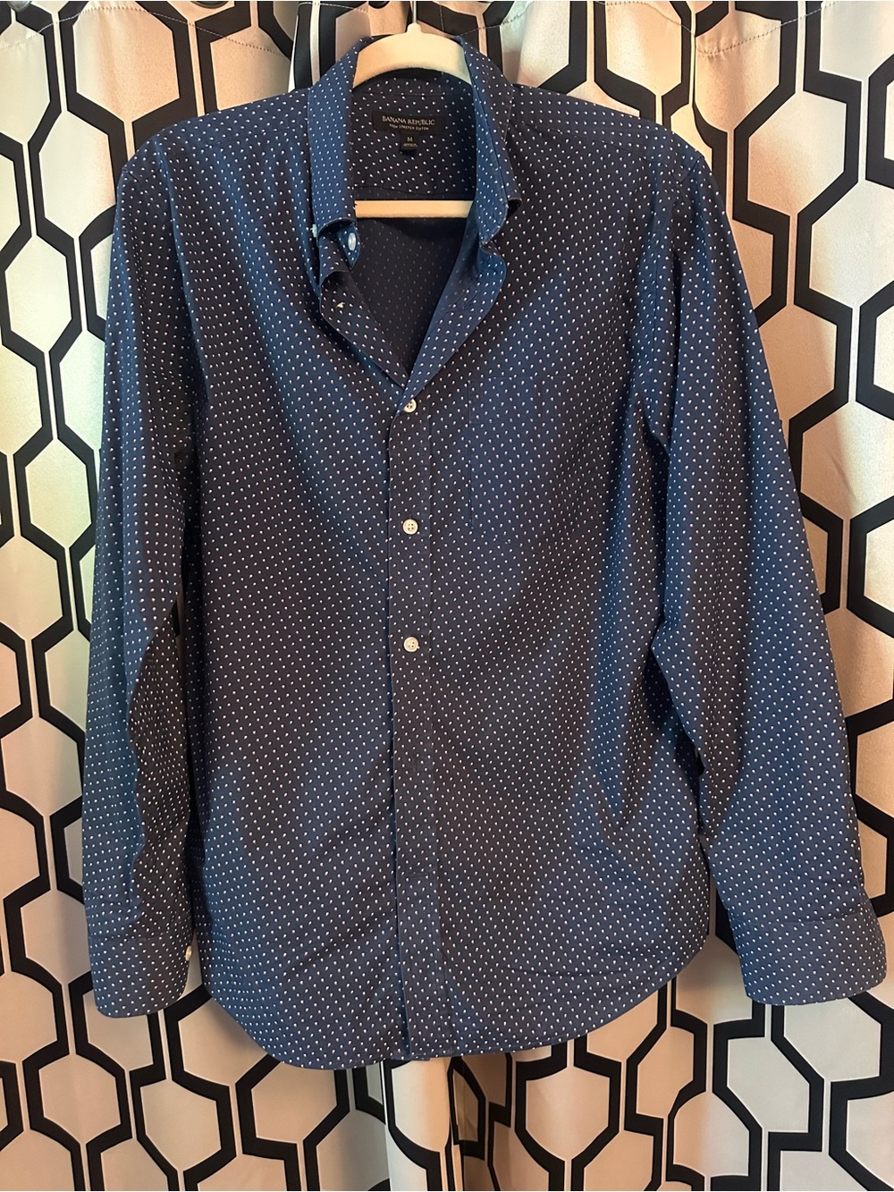 Banana Republic Men's Navy Blue Dot-Print Button-Down Shirt